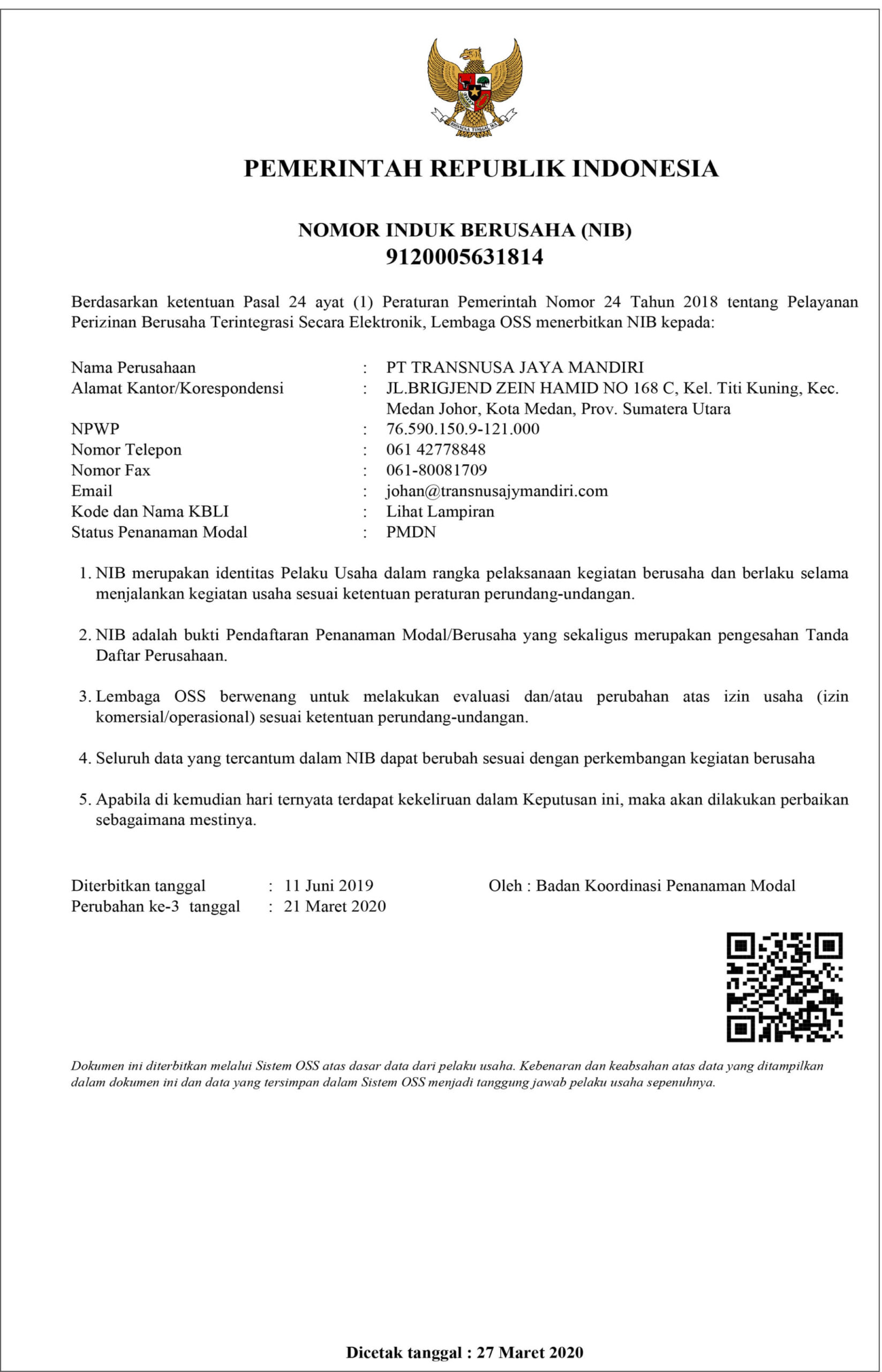 Nomor Induk Usaha 01